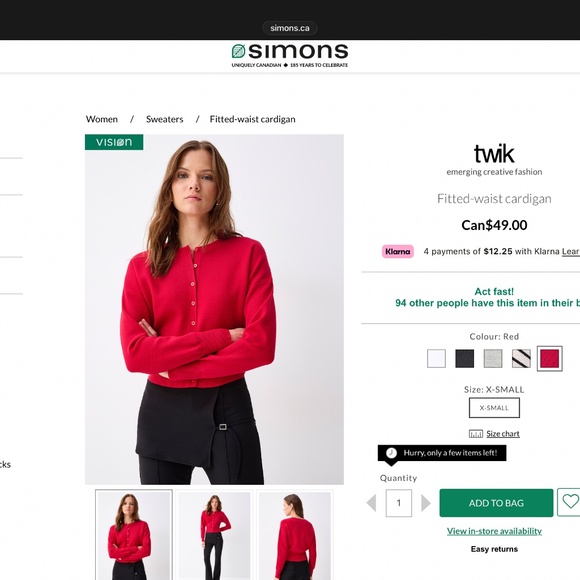 Small Red Simons Fitted Cardigan - Picture 4 of 5